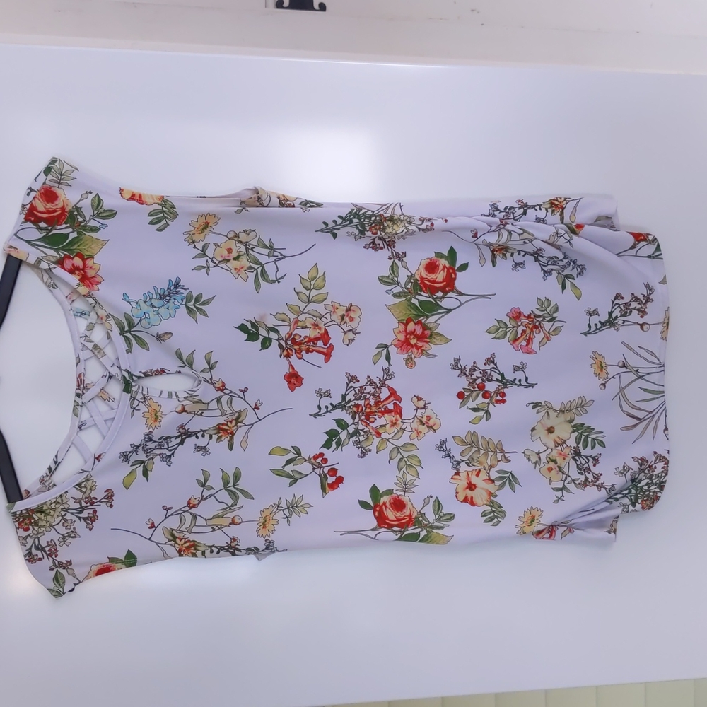 NY & Co white floral shirt, size S